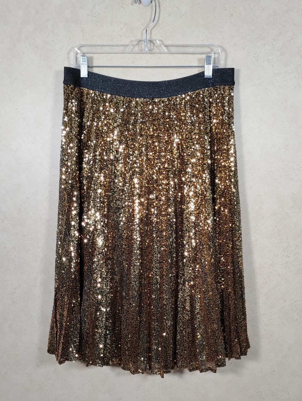 I126 Grace Karin Black E/Gold Sequins Pleated Skirt XXL NWT